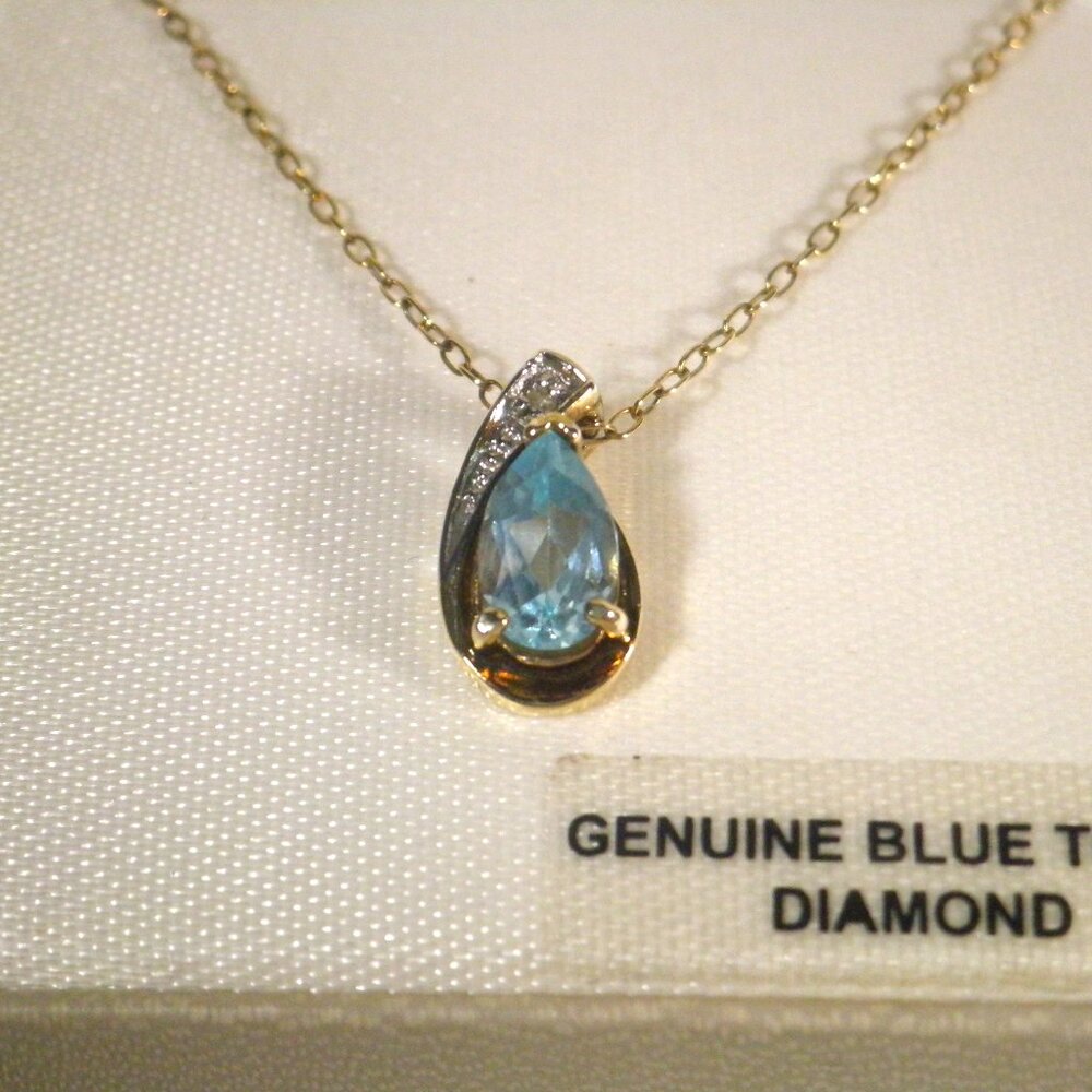 Blue Topaz And Diamond 18k Over Sterling Silver Pendant Necklace